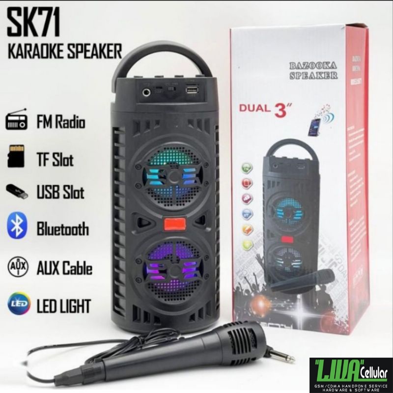 Speaker Bluetooth Karaoke Free Mic SK 71 Dual 3” BAZOOKA