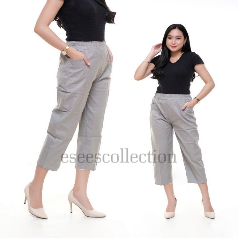 Celana wanita kulot 7/9 korean crops catton combed willow pants || celana katun wanita 7/9 pinggang karet celana wanita seperempat melar tebal