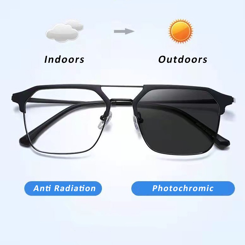 Kacamata Anti Radiasi Photochromic Untuk Pria Dan Wanita Double Beam Ringan Frame Besar