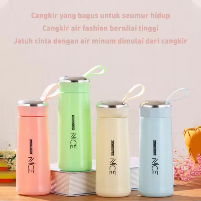 Botol Minuman Kaca Nice 400ML Cover Plastik Cantik Tumblr Botol / Botol Minuman Kaca Untuk MInuman Dingin dan Panas