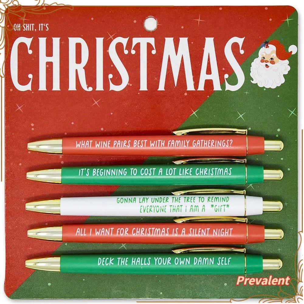 Preva 5Pcs Set Pena Natal Perlengkapan Siswa Tinta Menulis Pulpen Hitam Pekerjaan Rumah Kantor Bolpoin