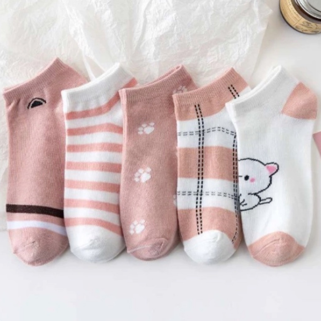 TRS - Bundle Kaos Kaki Ankle Lucu Ankle 5 Pasang Pink