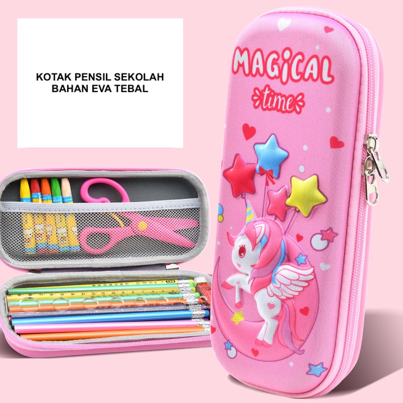 IMPOR KOTAK PENSIL SEKOLAH ANAK PEREMPUAN PINK BAHAN EVA RINGAN MOTIF UNICORN