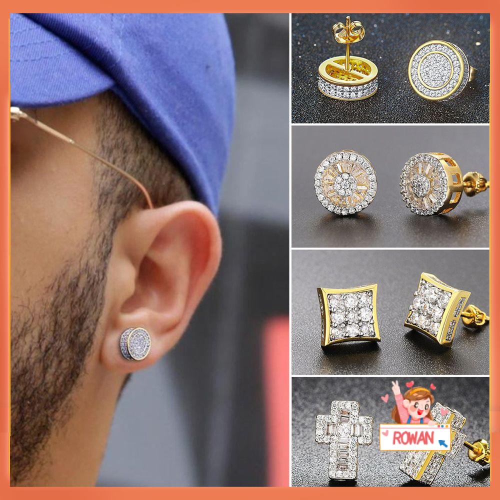 R-flower Rock Hip-Hop Untuk Pria Trendi Hypoallergenic Piercing Cubic Zirconia Anting