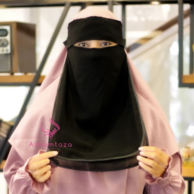 niqab poni dua layer bisban sifon silky jetblack - Almumtaza Muslimah