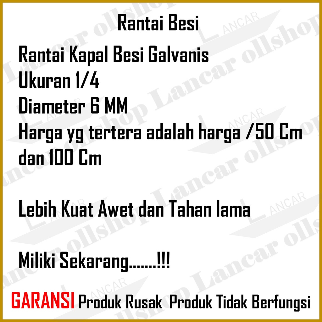 Rantai Besi / Rantai Kapal Galvanized 6 mm 1/4 inch Panjang 1 Meter / Rante Rantai Pagar Besi Besar