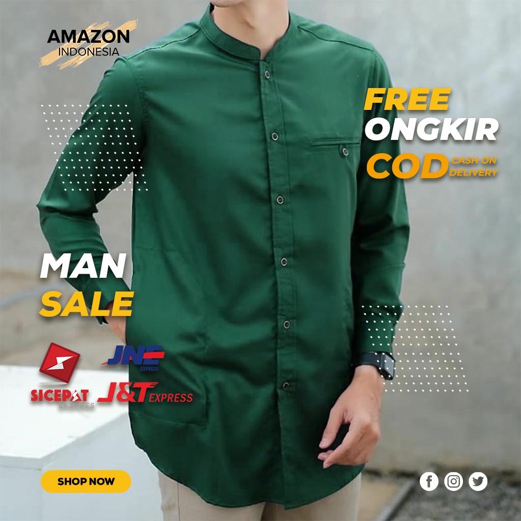 BAJU KOKO ATASAN MUSLIM WARNA HIJAU TOSCA BAHAN TOYOBO TIDAK MELAR PREMIUM QUALITY IMPOR ORIGINAL