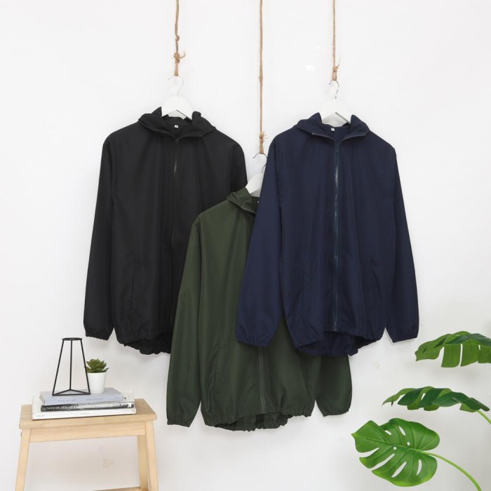 ⭐BISA COD⭐ JAKET PARASUT PRIA ZIPPER MURAH MIRIP UNIQLO OLAHRAGA RUNNING LARI - Putih, S