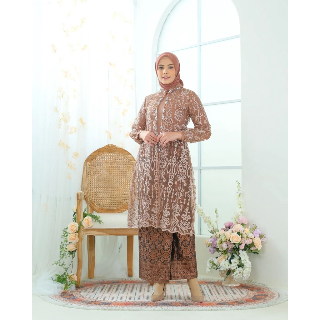 NEW SETELAN OUTER TILE SAPTO MUTIARA ROK BATIK SONGKET FREE KERUDUNG / SETELAN KEBAYA MODERN/ SETELA
