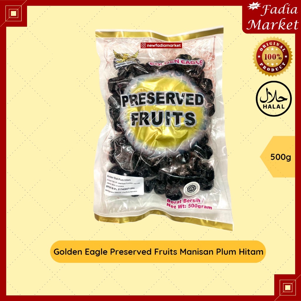 

Golden Eagle Preserved Fruits Manisan Plum (Ada Biji) Hitam Imlek Sincia 500g