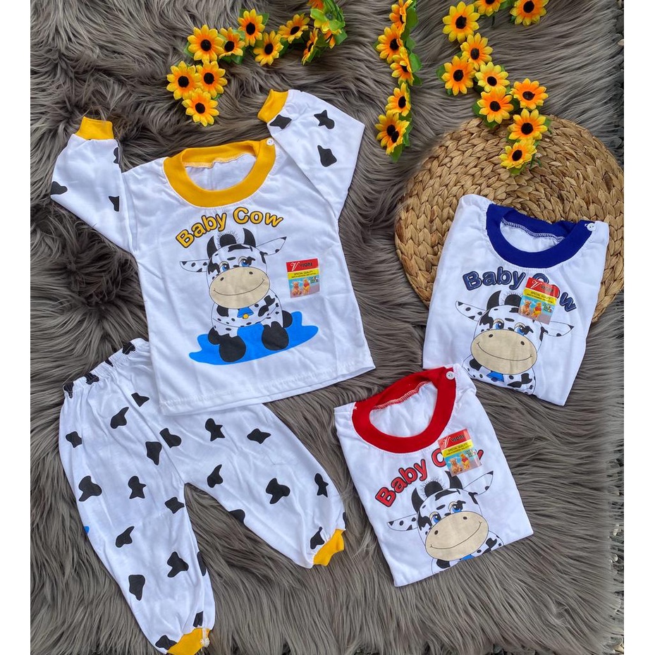 baju anak laki-laki/perempuan lengan panjang 3-18bulan motif baby cow