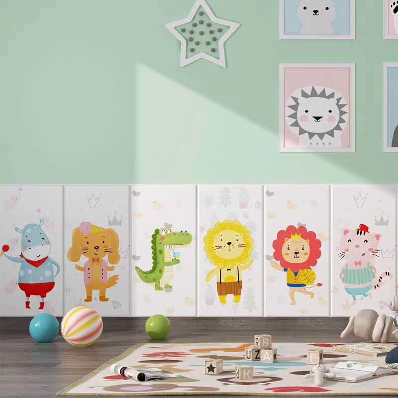 Wallpaper Hewan Kartun Perekat Diri Tahan Air Anti-Tabrakan Pengurangan Kebisingan Stereo Lembut Untuk Tk Stiker Dinding 3D Kamar Anak Anak