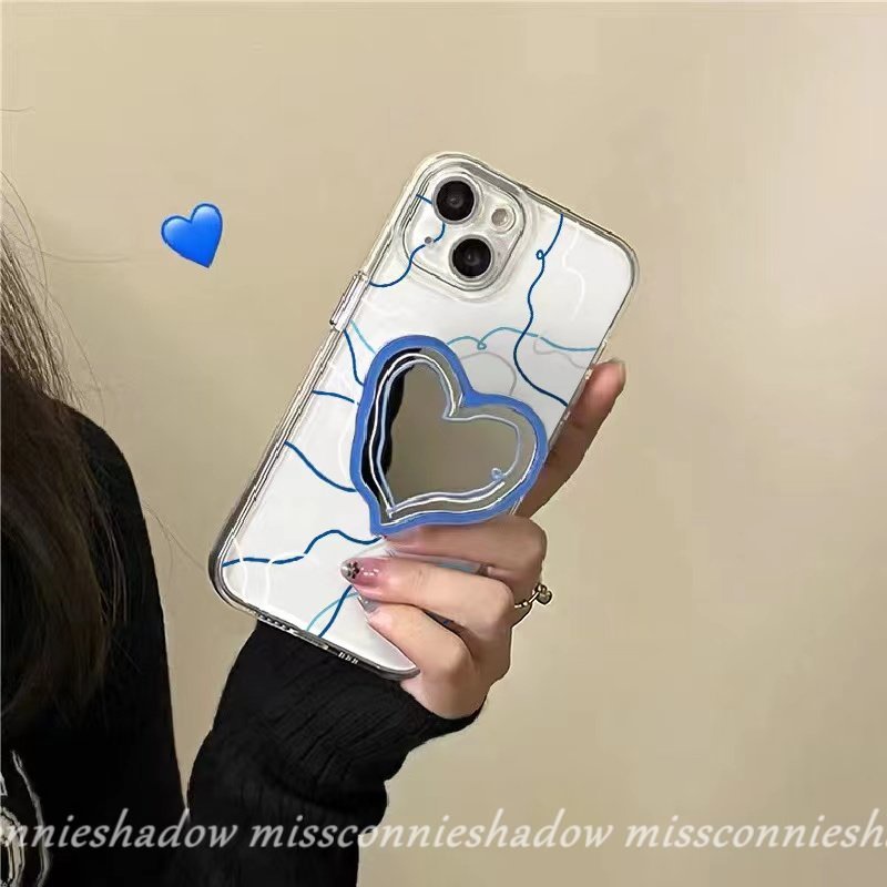 Cute Love Heart Make Up Mirror Bracket Phone Grip Korea Foldable Phone Holder Ring Phone Stand Holder Extendable Grip Cincin Telepon Untuk Semua Ponsel