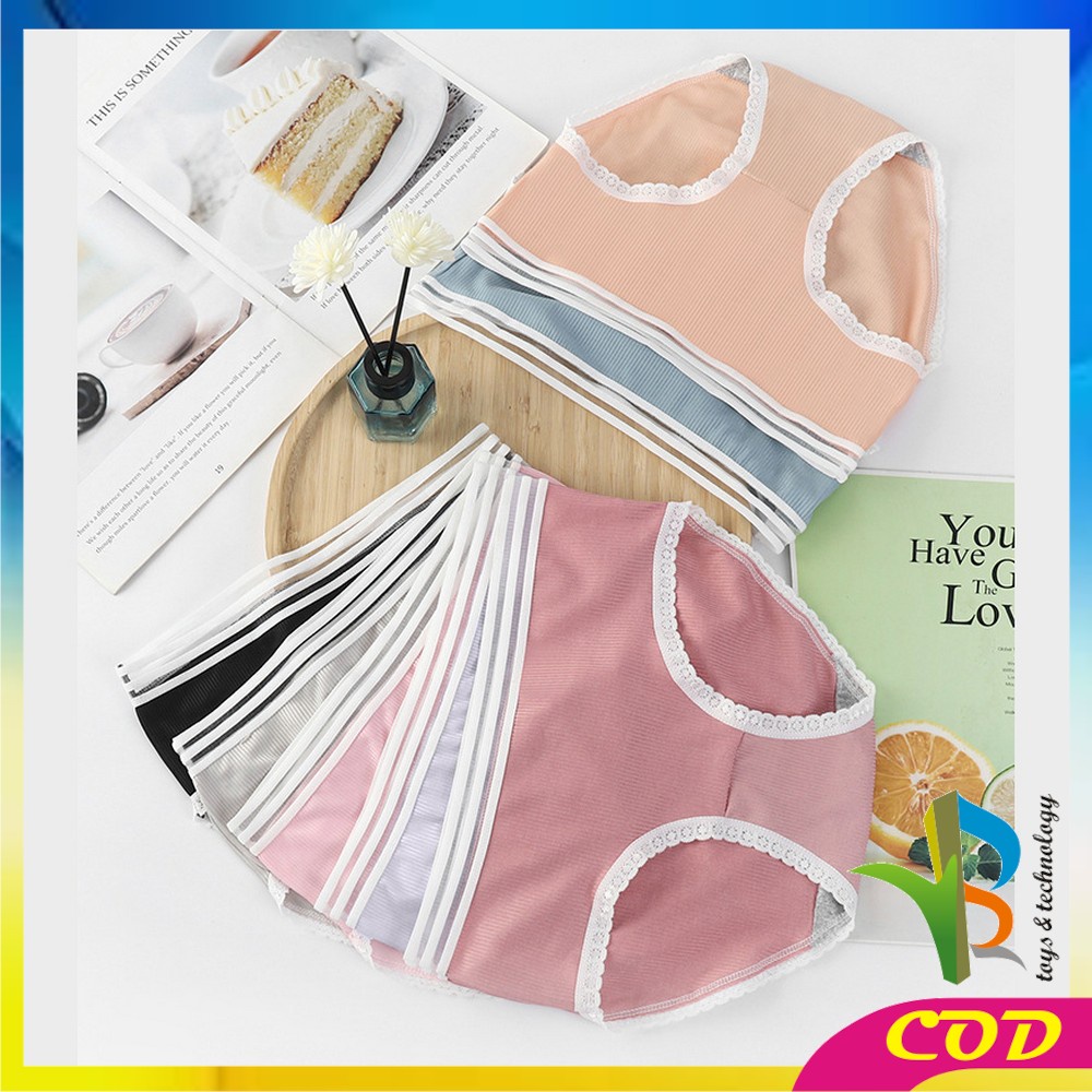 RB-P127 Celana Dalam Wanita Renda Motif Garis Polos CD Wanita Anti Nyeplak CD Warna Warni Polos Impor