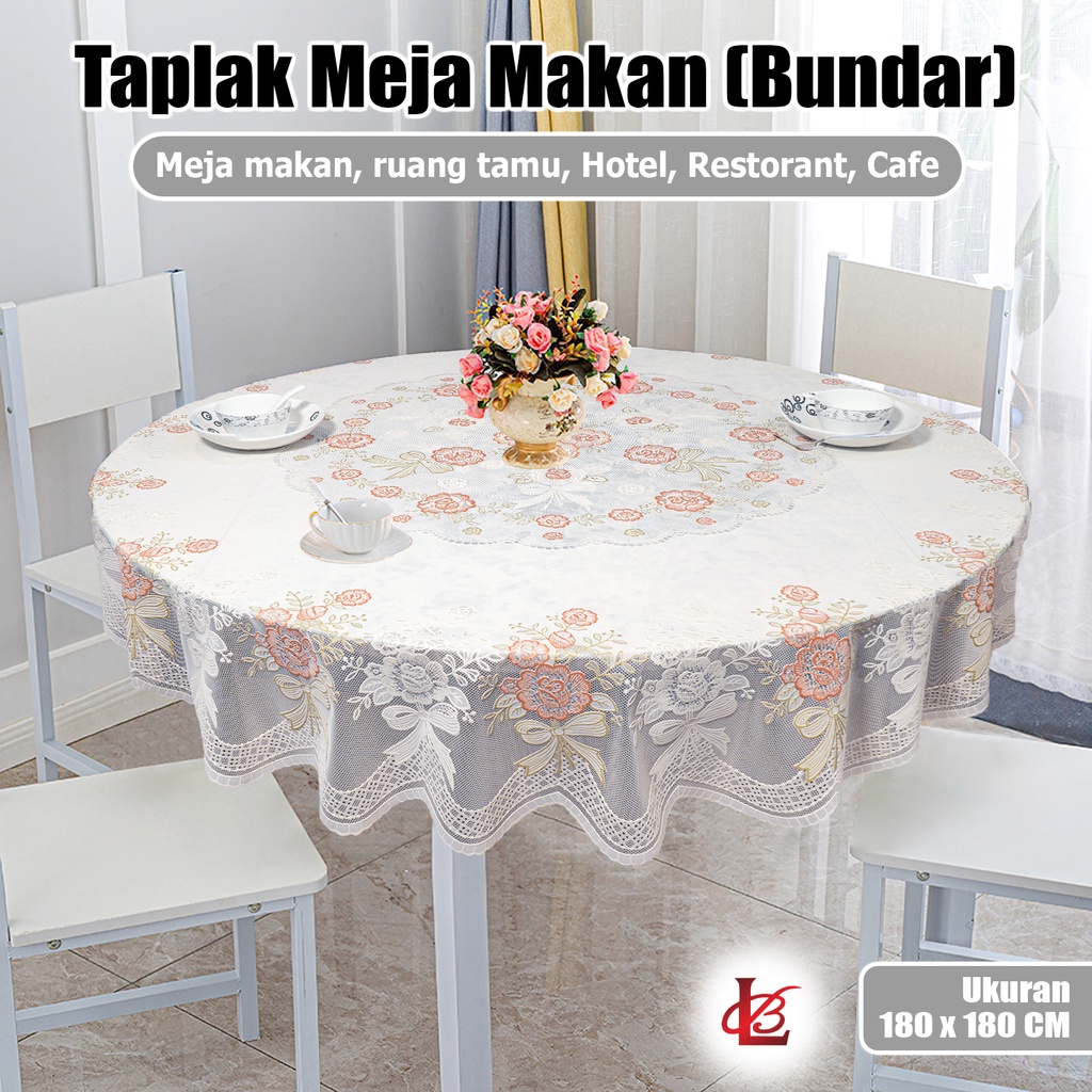 Taplak Meja Bulat Ukuran Diameter 180CM Anti Air Alas Bahan PVC / Taplak Alas Meja Makan Bundar Diameter 180CM  Ruang Tamu Anti Air ± 180cm / Taplak Meja Makan Bulet / Round Lace Renda 6-8 Kursi Anti Air Motif Termurah D45-C (88 BLANKET STORE)