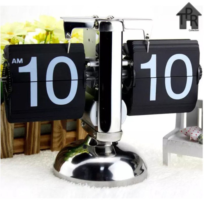 Jam Meja Retro Flip Table Clock Stainless Unik Antik Premium