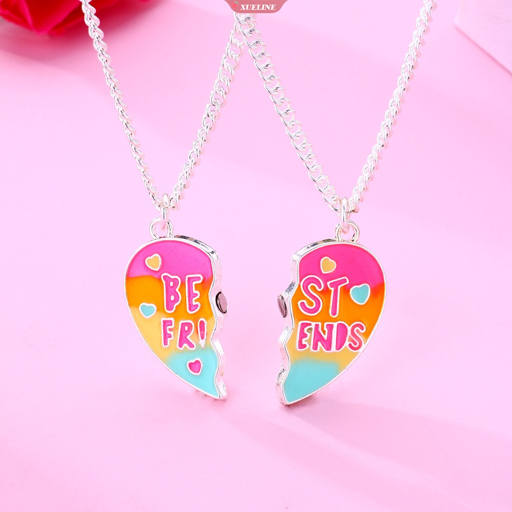 2 Pcs fashion bestie Pelangi Berbentuk Hati Kalung Cinta Anak Sahabat Baik Terbaik Kartun Tetes Minyak Liontin Surat Kalung [ZXL]