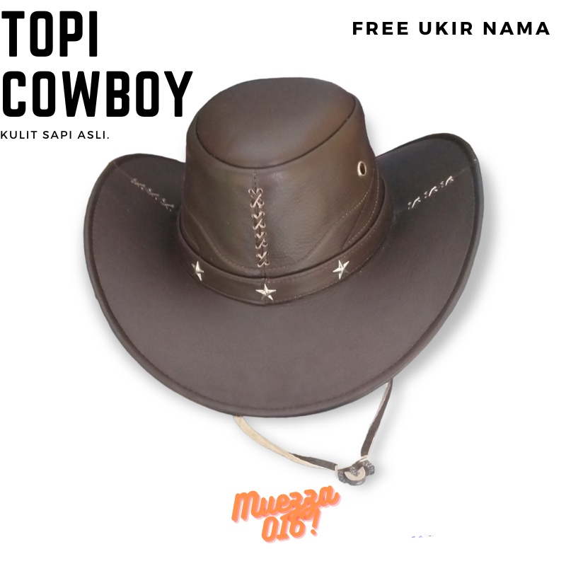 Topi Cowboy Koboi Kulit Sapi Asli Free Ukir Nama
