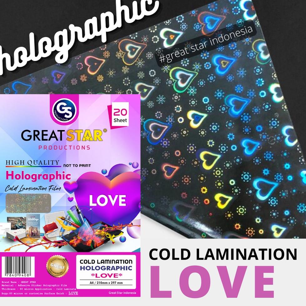 

(Etalase)[X61H]❤ Cold Lamination Film Holographic Love A4/20 banyak diminati