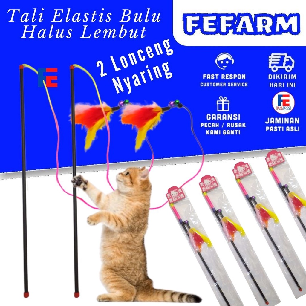 Mainan Kucing Tongkat Cat Toys Tali Bulu Mekar Bunyi Nyaring FEFARM