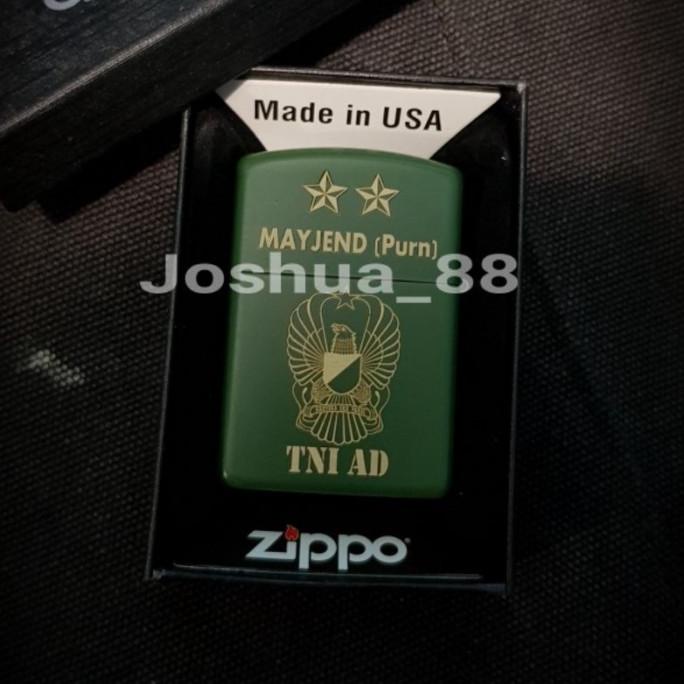 KOREK API ZIPPO CUSTOM UKIR LOGO TNI AD HIJAU ARMY GRADE ORI BISA UKIR GT846546ER