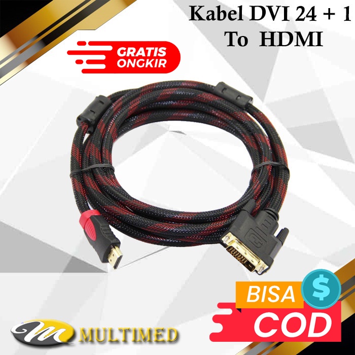 Kabel DVI 24+1Pin To HDMI 1,5 Meter Jaring