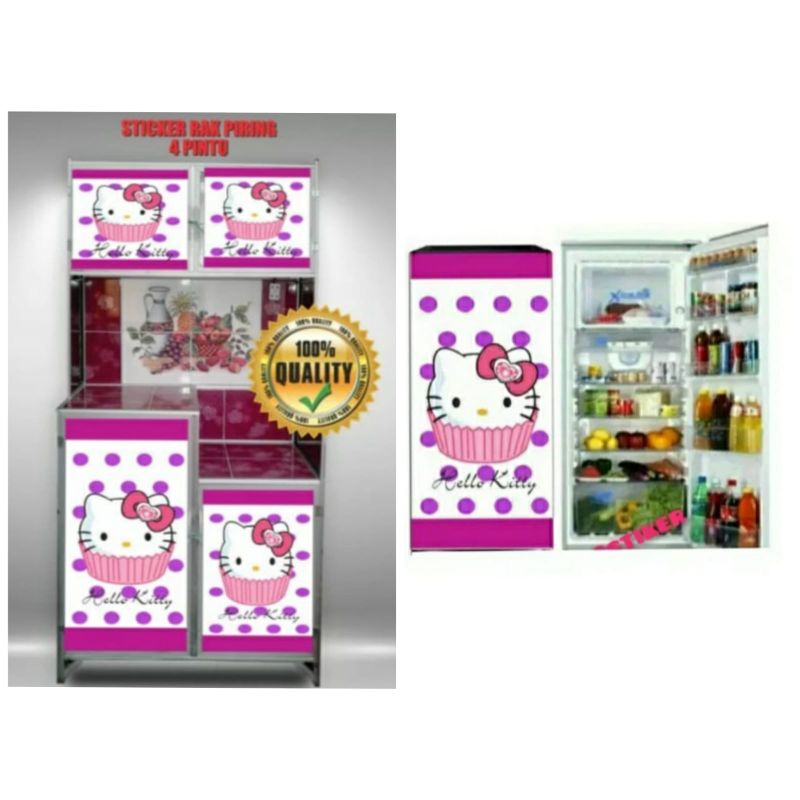 Sticker Rak Piring 4 Pintu/Kulkas 1 pintu/Kompor Gas 2 Tungku Motif Karakter Hello kitty
