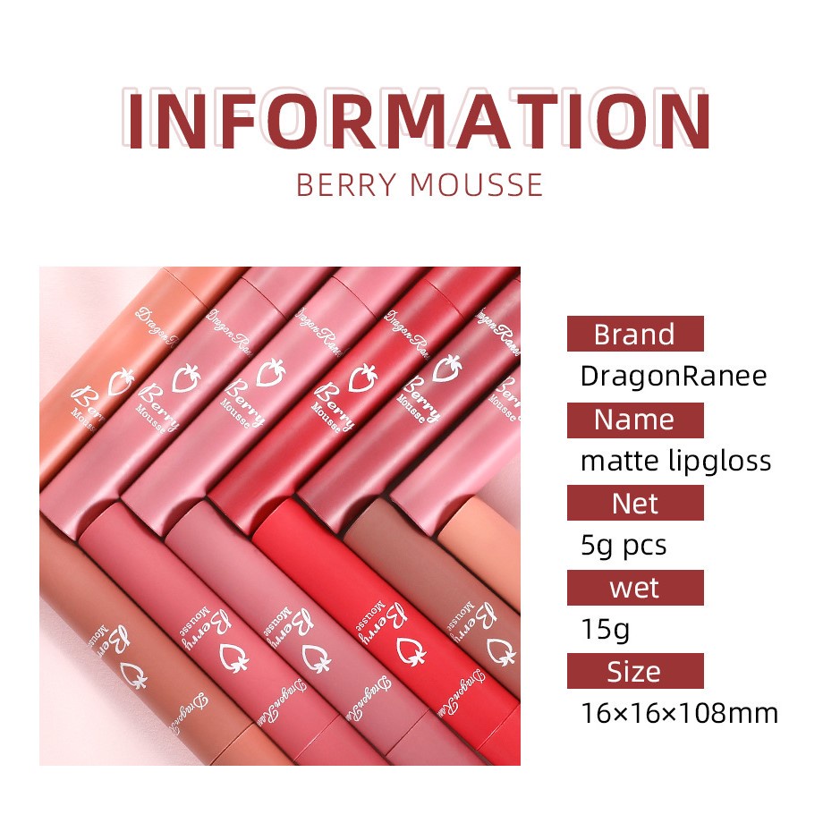 DRAGON RANEE BERRY MOUSSE LIPSTICK MATTE LIPSTIK LIP GLOSS