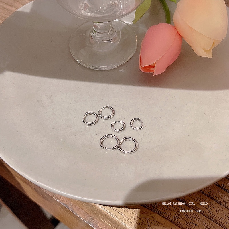 925jarum Perak Sederhana Anting Hoop Perempuan Kecil Lingkaran Stud Earrings