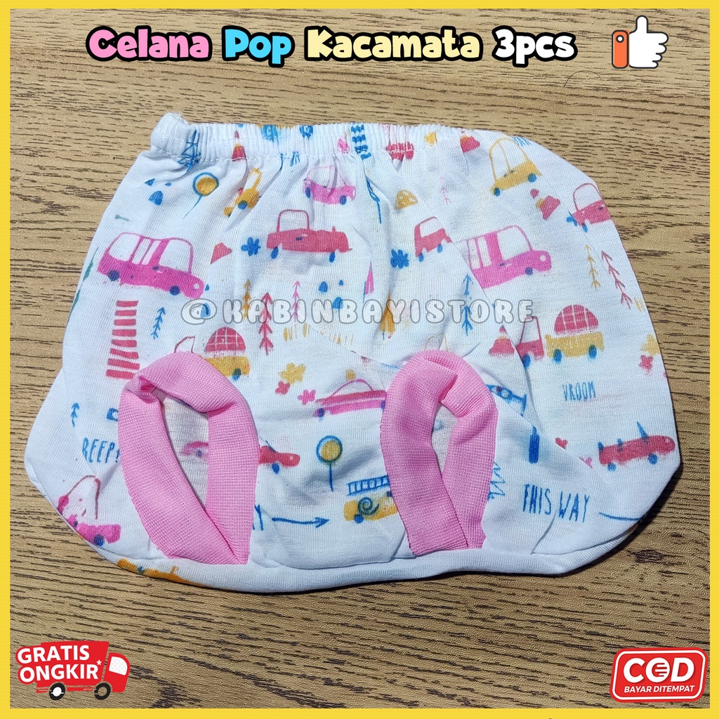 3 Pcs Celana Pop Kacamata Karakter Bayi Newborn