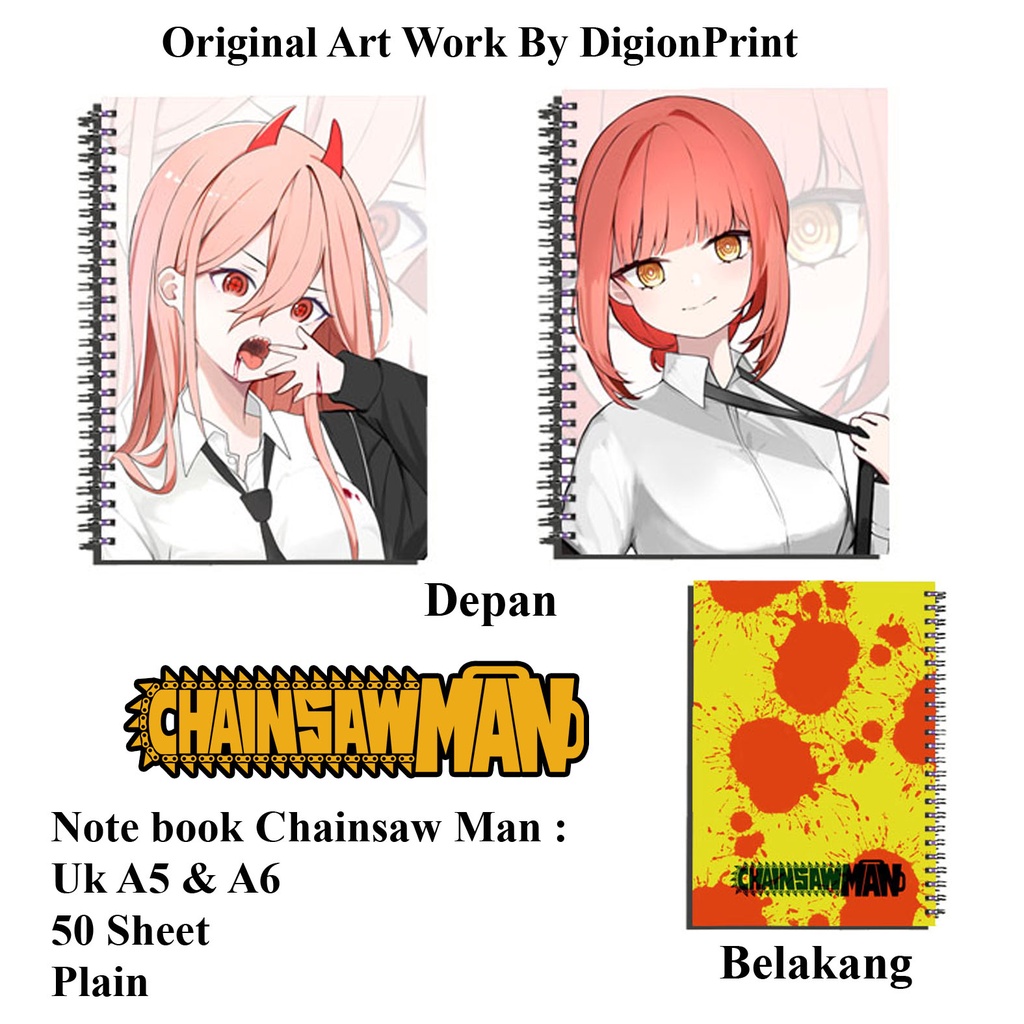 

note book / buku catatan / buku tulis anime Chainsaw Man full colour murah meriah limited
