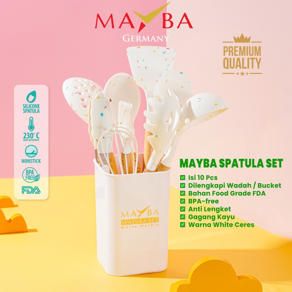 SPATULA SILICON SET EXCLUSIVE MAYBA 10 pcs white aesthetic sendok dapur silicone / sutil set silikon