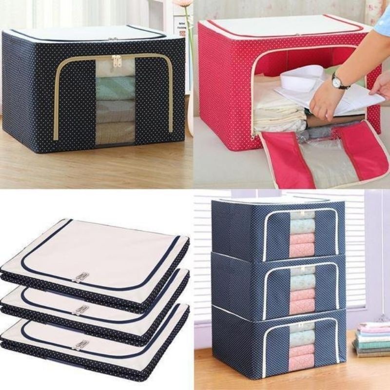 PROMO Storage Box Double Zipper Large 66 L Storage Box Tas Tempat Penyimpanan Baju Box Serbaguna Penghemat Tempat -COD