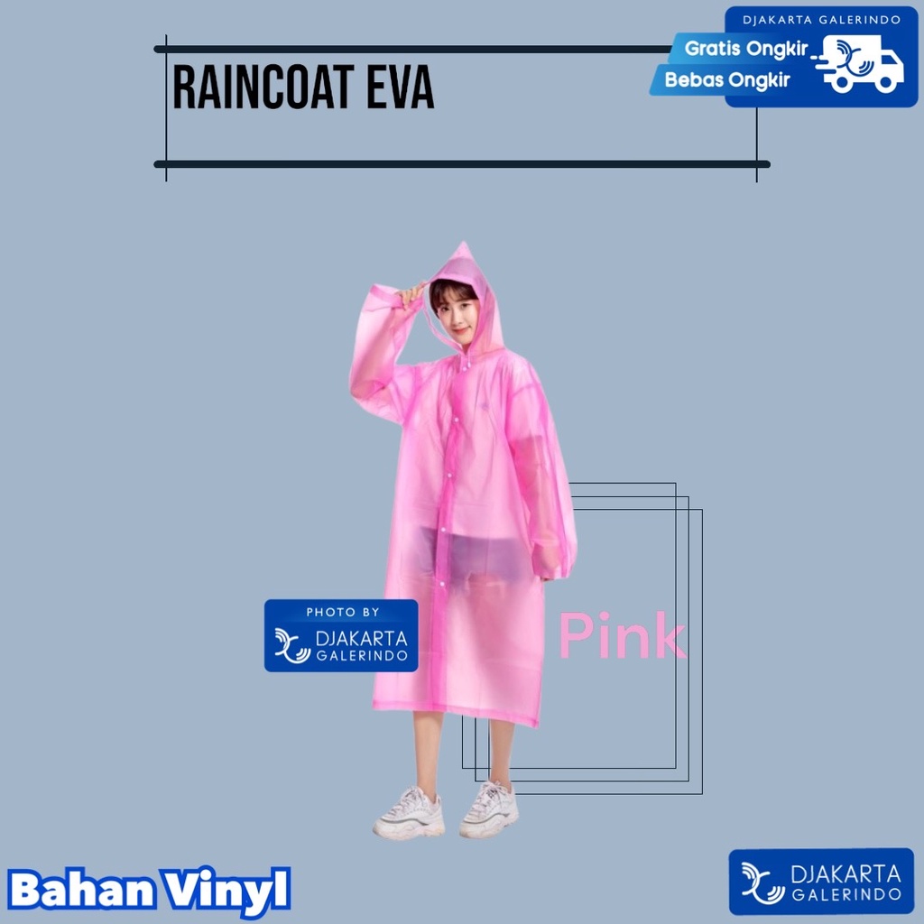 Jas Hujan EVA Tebal Bahan Vinyl Raincoat Topi light Weitght Ringan Pria Wanita