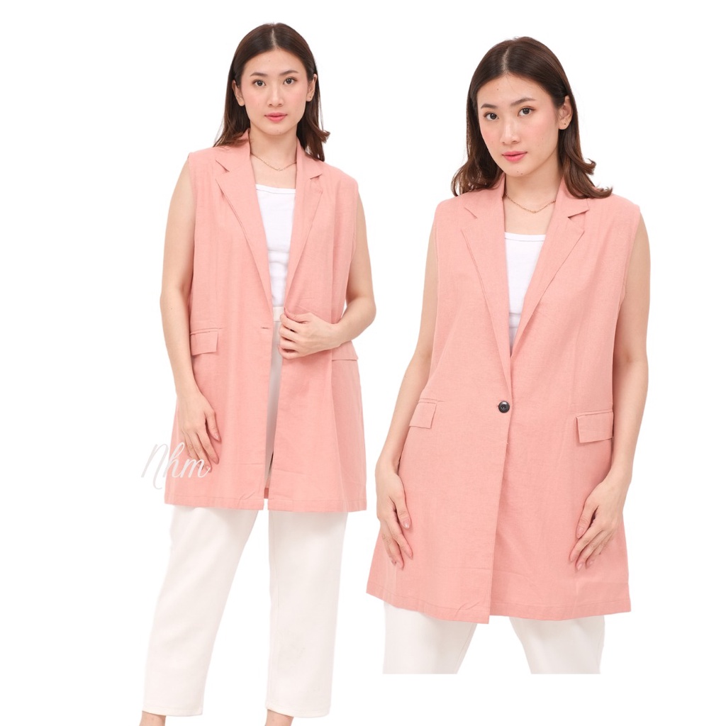 Vest Outwear Wanita, Rompi Cardigan Linen Formal Casual Mixi