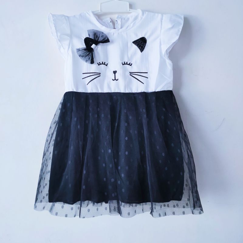 Dress Anak 1 2 Tahun cewek perempuan baju Anak motif kucing cat terbaru fatonah shop grobogan miau ( Dress Miauuu)