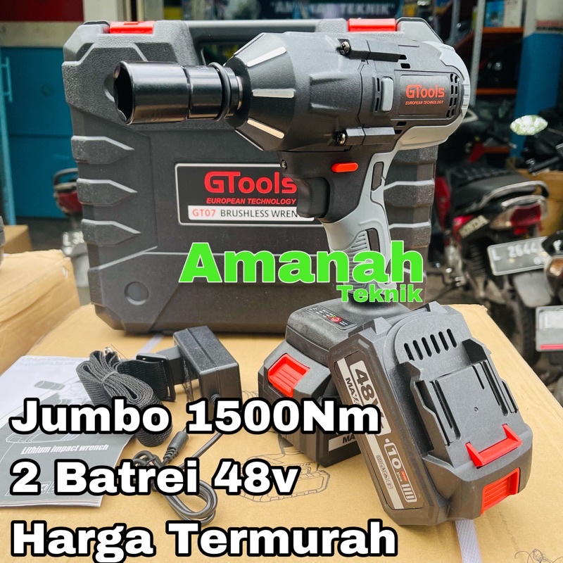 mesin impact wrench Gtools GT07 jumbo truk 1200Nm pembuka baut 2 batrei 48v