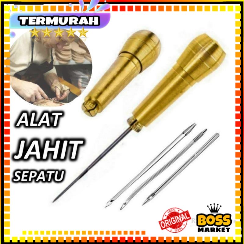 Alat Jahit Sol Sepatu Canvas Kulit + 3 Jenis Jarum Reparasi Sewing Shoes Repair Stitcher Tool Portab