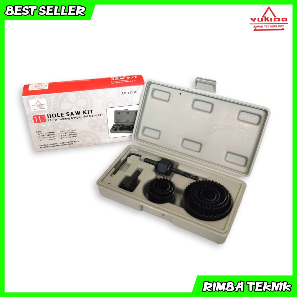 YUKIDO Mata bor kayu hole saw kit set 11 pcs holesaw pelubang kayu pipa paralon termurah berkualitas