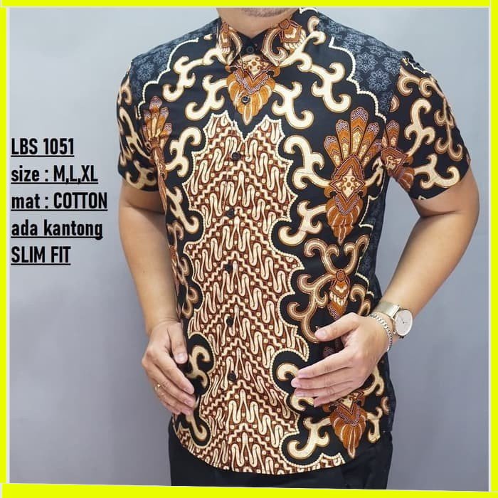 KEMEJA PRIA BATIK LENGAN PENDEK HEM BAHAN KATUN HALUS 40S LBS 1051 MEWAH PREMIUM BAJU ELEGANT SIZE M L XL  SKU MS JAKARTA