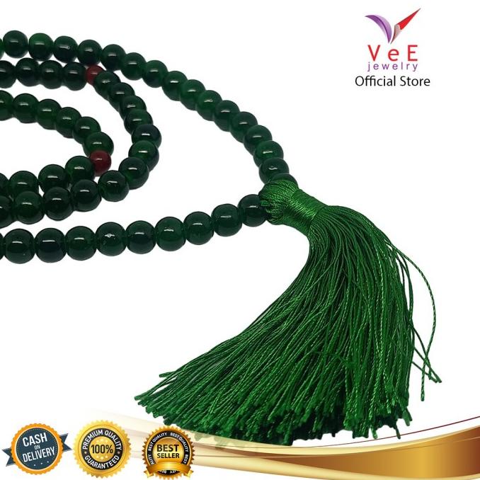 Tasbih 99 Butir Batu Giok Asli Cina 8mm Hijau Tua - VeE Kalung Muslim