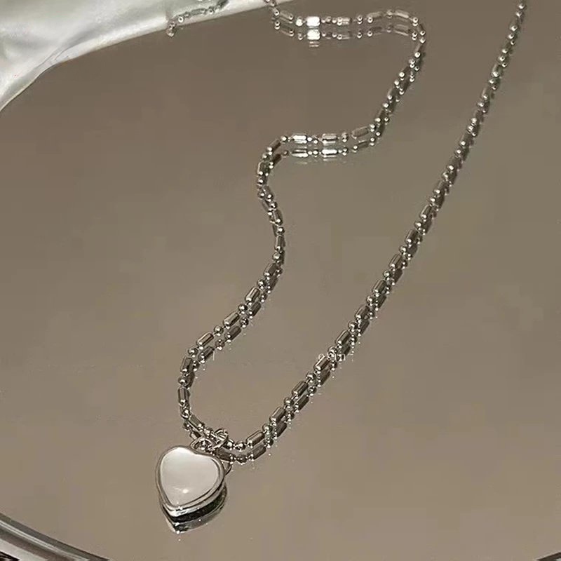 Kalung Choker Pesta Perhiasan Aksesoris Perhiasan Pesona Simple Fashion Populer Elegan Liontin Kalung Berbentuk Hati Cinta Opal Kalung Rantai Klavikula Kalung Korea Untuk Wanita Perempuan