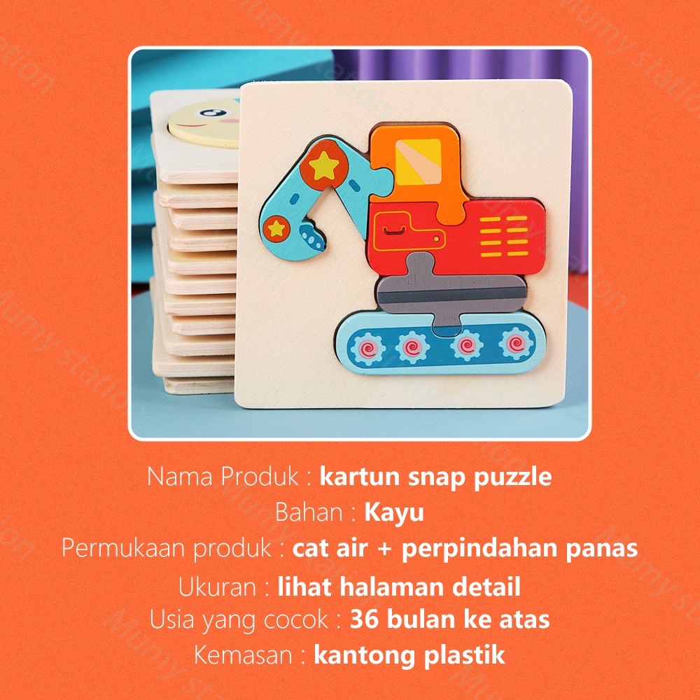 Mumystation 3D puzzle kayu gambar hewan dan kendaraan lucu jigsaw puzzle