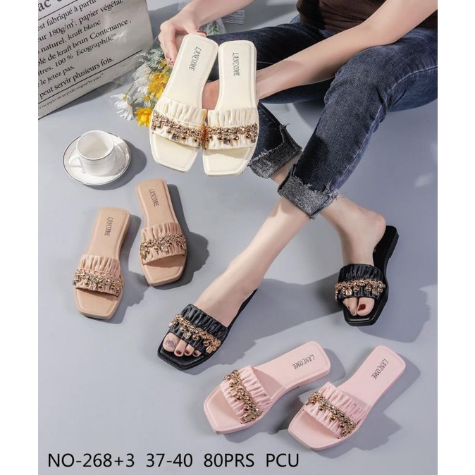 BALANCE Sandal Slop Jelly Wanita Kokop Import Motif Kerut Rantai 268-24 Bahan Karet Empuk Elastis Anti Slip