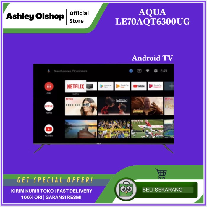LED 70 Inch Murah AQUA 70AQT6300 Android 4K TV 70 Inch LE70AQT6300UG