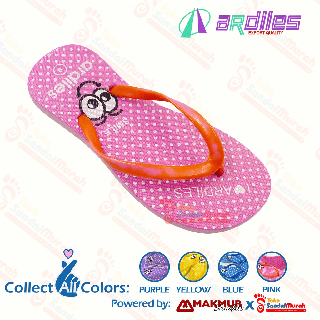 Toko Sendal Murah - Sandal Jepit Orginal Ardiles / Sandal Jepit Wanita Dewasa / Sandal Jepit Motif Polkadot dan Emoticon Smile [Toko Sendal Murah LDS 09 Ardiles Smile]