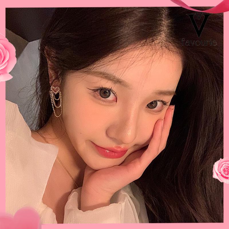 CODAnting rumbai Korea Rhinestone Berbentuk Hati Earrings Anting Tindik Perhiasan Wanita Fashion Murah Hadiah Perhiasan-FA