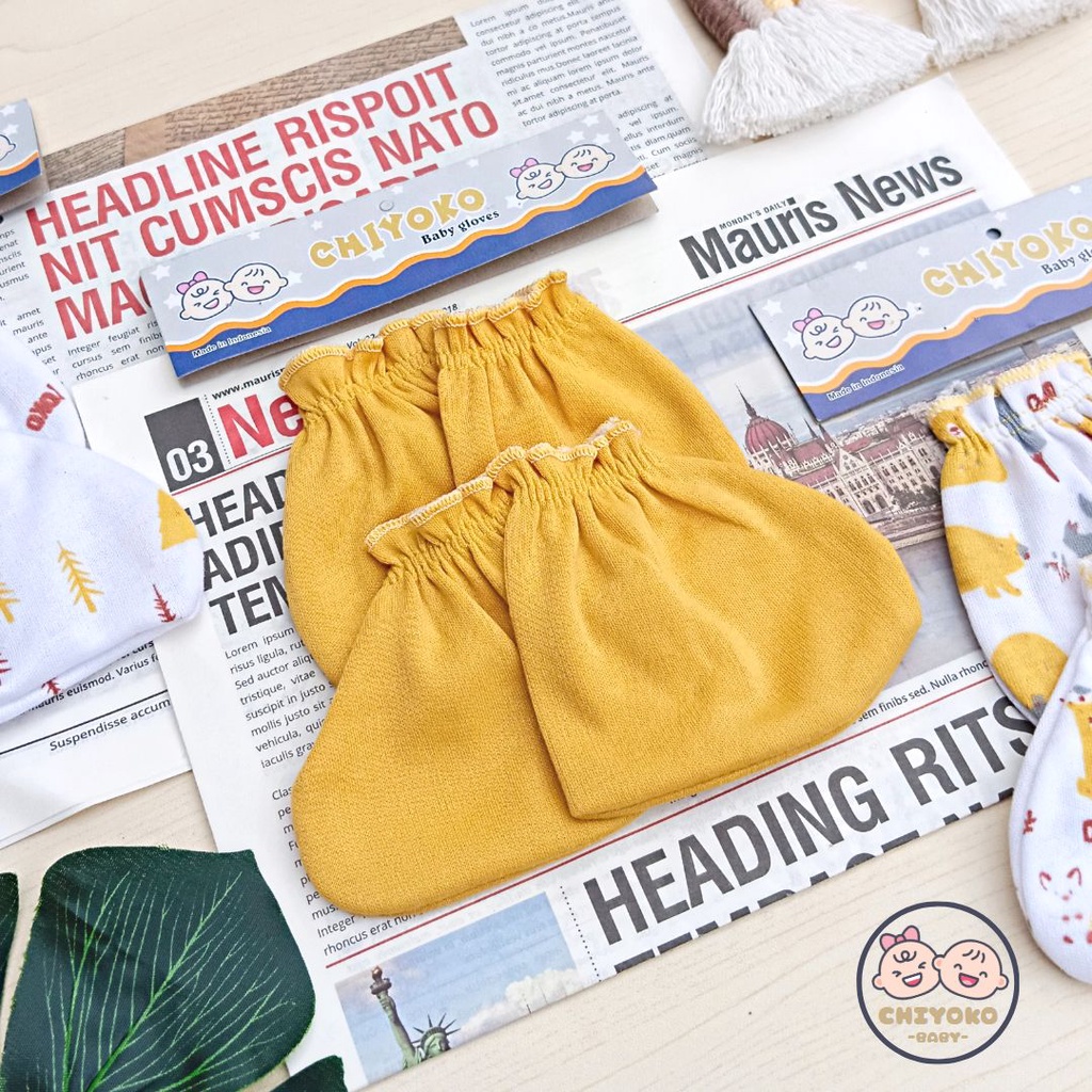 3 Set / 3 Bungkus Sarung Tangan Bayi Dan Sarung Kaki Bayi Serian MUSTARD Chiyoko Baby
