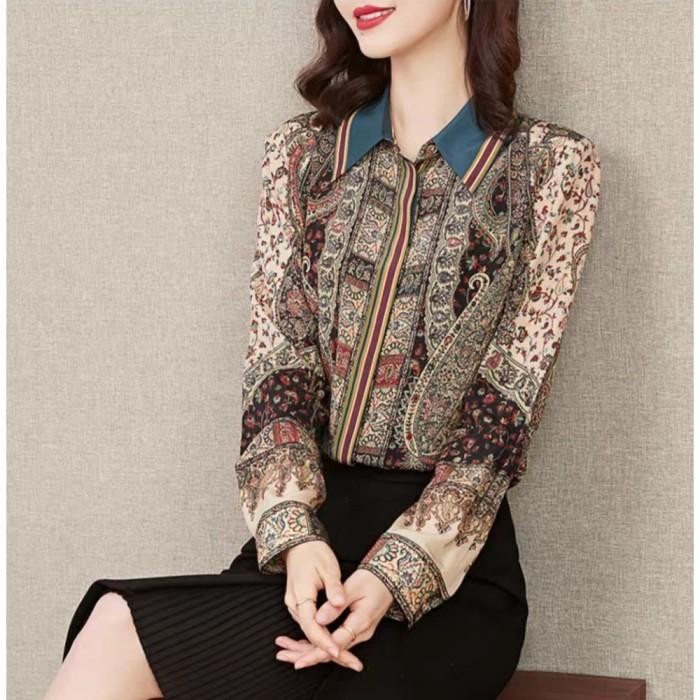 Terbaru Ready Stok Billtany Atasan Kemeja Satin Batik Import Blouse Wanita