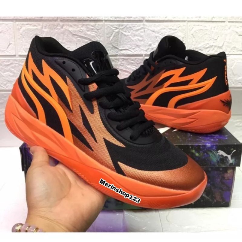 Jual Sepatu Basket P*uma LaMelo Ball MB.02 Black Orange High Premium